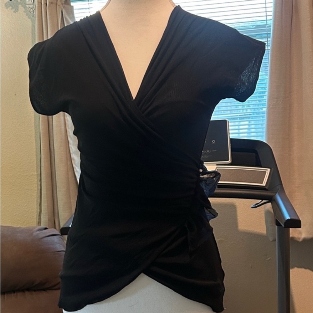 White House / Black Market Soft Tulle like Dark Navy Blouse. Size XS